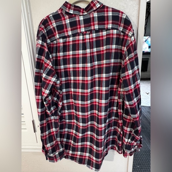 L.L. Bean Red and Navy Blue Flannel Button Down Shirt - Picture 3 of 5